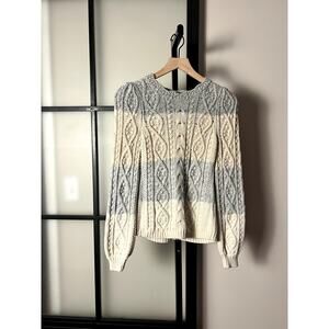 La Vie Rebecca Taylor Cable Striped Pullover Sweater Sz Small